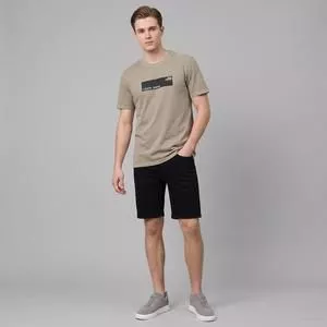Camiseta Estonada Estampa Frontal<BR>- Bege<BR>- Limits