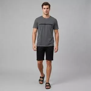 Camiseta Estonada Estampa Frontal<BR>- Cinza<BR>- Limits