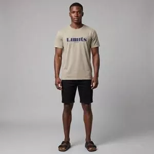 Camiseta Estonada Estampa Frontal<BR>- Bege<BR>- Limits