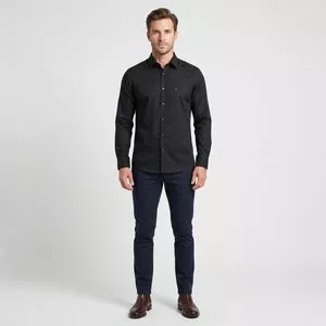 Camisa Tricoline Ml Slim<BR>- Preto<BR>- Serafine