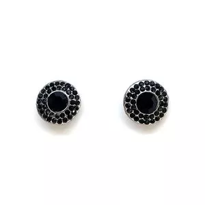 Brinco Ponto De Luz Redondo Níquel Com Strass Tcheco<BR>- Preto<BR>- Carol Gregori