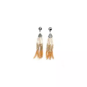 Brinco Longo Níquel & Cristais Bege Degradê 7cm Par<BR>- Carol Gregori