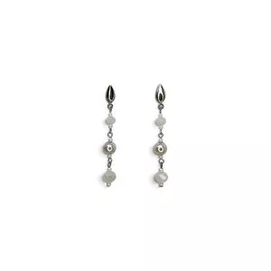Brinco Longo Níquel Com Cristais & Pérolas<BR>- Bege<BR>- Carol Gregori
