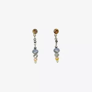 Brinco Longo Níquel Strass & Cristais Coloridos Prateado Par 5cm<BR>- Carol Gregori