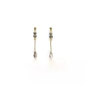 Brinco Longo Dourado Com Cristal & Gota Diamante Negro<BR>-Dourado<BR>- Carol Gregori