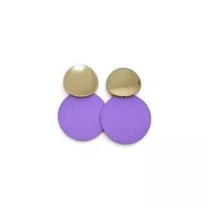 Brinco Longo Dourado Moeda Esmaltada Lilás Grande Tarraxa Par<BR>- Carol Gregori