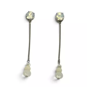 Brinco Longo Níquel Banho Prata Strass White Opal & Cristal Off White Par 5cm<BR>- Carol Gregori