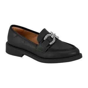 Loafer Com Aviamento Strass<BR>-Preto<BR>-Vizzano