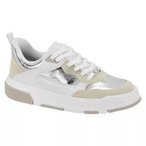 Tênis Casual Flatform Metalizado<BR>- Branco<BR>- Salto 4cm<BR>- Vizzano