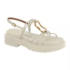 Sandália Plataforma Bloco Com Elos Dourados<BR>- Off-White<BR>- Vizzano