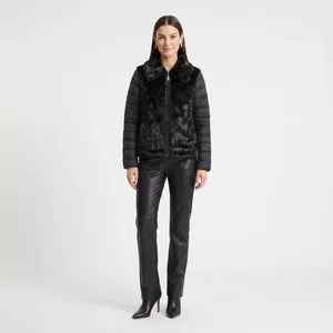 Jaqueta Puffer Pelo E Padding<BR>- Preta<BR>- Alpelo