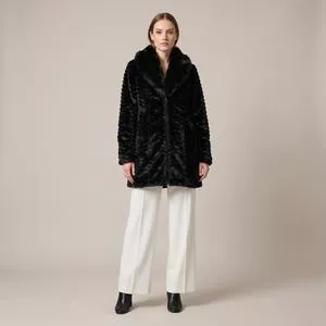 Casaco De Pele Sintética Longo<BR>- Preto<BR>- Alpelo