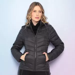 Jaqueta Puffer Com Capuz<BR>- Preta<BR>- Alpelo