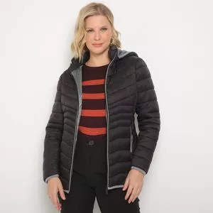 Jaqueta Puffer Alongada Com Capuz<BR>- Preta<BR>- Alpelo