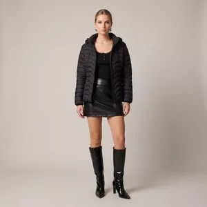Jaqueta Puffer Pluma Artificial Com Forro Jacquard<BR>- Preto<BR>- Alpelo