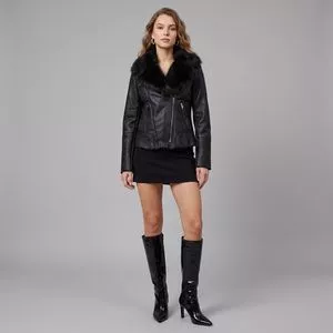 Jaqueta Aviador Suede Dublada Com Pele<BR>- Preto<BR>- Alpelo