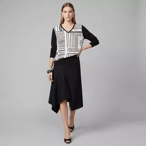 Blusa Decote V<BR>- Off White<BR>- Mirasul
