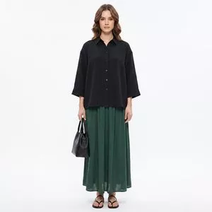 Camisa Ampla Manga Longa<BR>- Preta<BR>- Mirasul