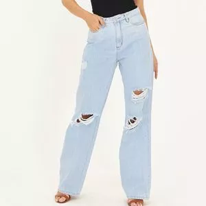 Calça Jeans Wide Leg<BR>- Azul Claro<BR>- Consciência Jeans