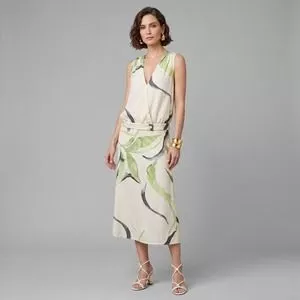 Blusa Cache-Coeur Abstrato<br /> - Off White & Verde<br /> - Viviane Furrier