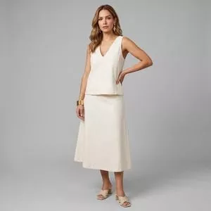 Regata Em Malha Com Detalhes Em Tricot<BR>- Off White<BR>- Viviane Furrier