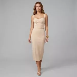 Top Tricot Canelado Estruturado Com Alças<BR>- Off White<BR>- Viviane Furrier