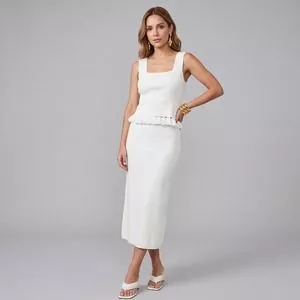 Regata Tricot Malha Cheia Com Franjas<BR>- Off White<BR>- Viviane Furrier