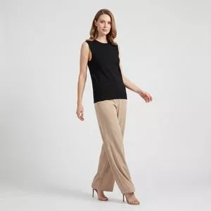 Blusa Alongada Sem Manga Em Tricot<BR>- Preta<BR>- Viviane Furrier