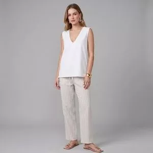 Blusa Decote V<BR>- Off White<BR>- K Conceito
