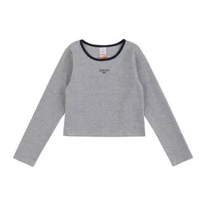 Blusa Manga Longa Inscrições<BR>- Cinza<BR>- Marisol