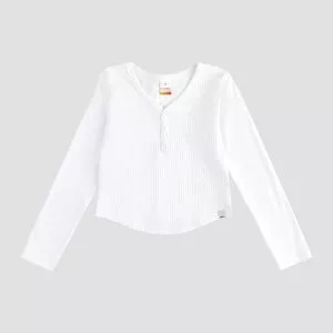Blusa Manga Longa Decote V<BR>- Branco<BR>- Marisol