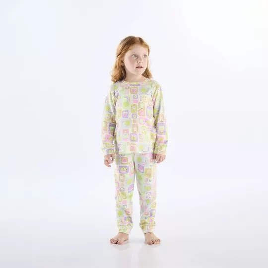 Pijama Blusa E Calça Em Suedine Manga Longa Personagens- Off White- Up Baby