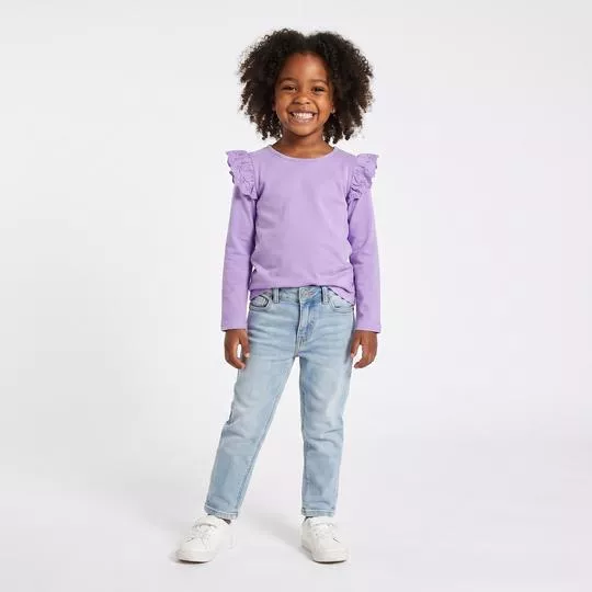 Up Baby Blusa Manga Longa Meia Malha Algodão Gola Careca Lilás