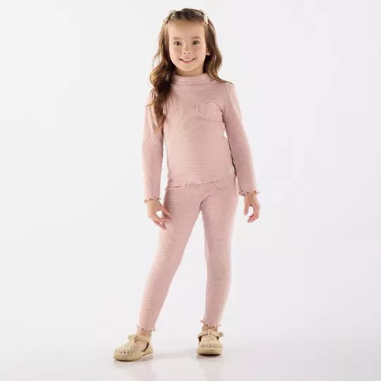Blusa Manga Longa Coração- Rosa Claro- Up Baby