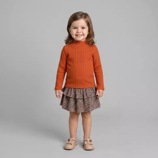 Blusa Manga Longa Ribana Canelada- Laranja Escuro- Up Baby
