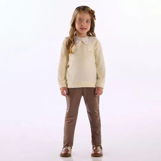 Blusa Manga Longa Malha Canelada Comfort- Off White- Up Baby