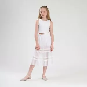 Conjunto Infantil Regata Ajustada E Saia Tule Listrado<BR>- Branca<BR>- Luluzinha