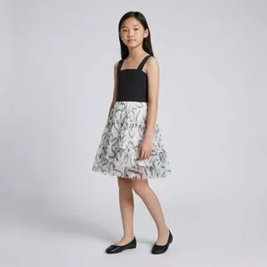 Conjunto Infantil Cropped Saia Tule Listrado<BR>- Preto<BR>- Luluzinha