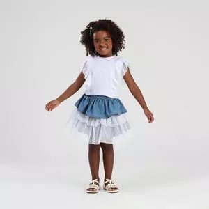 Conjunto Infantil Regata E Saia Jeans<BR>- Azul<BR>- Luluzinha