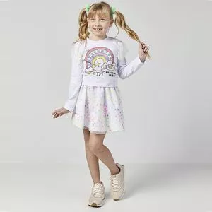 Conjunto Infantil Blusa E Saia Em Tule<BR>- Bege Claro<BR>- Hering