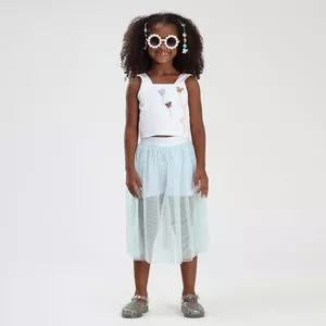 Conjunto Infantil Cropped E Saia Midi Floral<BR>- Branca<BR>- Bee Fun