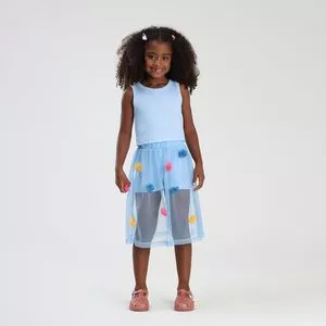 Conjunto Infantil Blusa E Saia Midi Floral<BR>- Azul Claro<BR>- BEE FUN