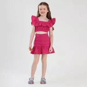Conjunto Infantil Blusa E Saia Em Linho <BR>- Rosa<BR>- BEE FUN