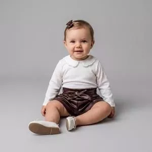 Short Cirre Cintura Alta<BR>- Marrom Escuro<BR>- Anjos Baby