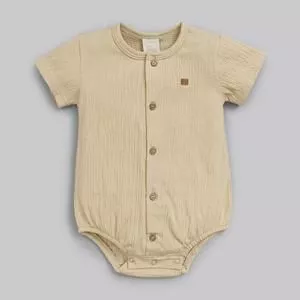 Body Manga Curta Malha Anarruga Lisa<BR>- Bege<BR>- Anjos Baby