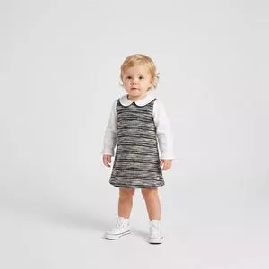 Vestido Manga Longa Tweed<BR>- Preto<BR>- Anjos Baby