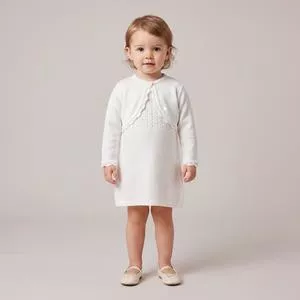Bolero Retilínea Manga Longa<BR>- Off White<BR>- Anjos Baby