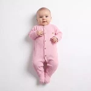 Macacão Longo Malha Anarruga<BR>- Rosa<BR>- Anjos Baby
