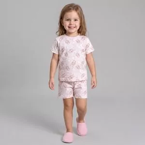 Pijama Manga Curta Bichinho<BR>- Rosa Claro<BR>- Anjos Baby