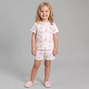 Pijama Manga Curta Bichinho<BR>- Off White<BR>- Anjos Baby